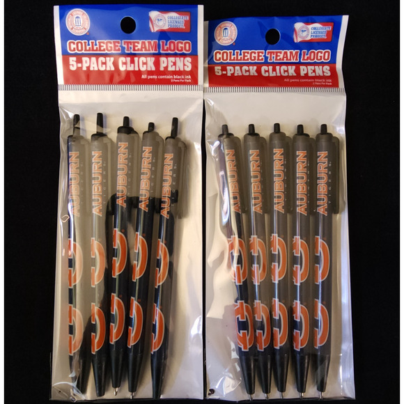 NCAA Team Auburn Tigers Lot 10 Black Ink Click Pens Collegiate Licensed Product - Picture 1 of 5
